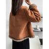 imagechouyatou Womens Winter Collarless Button Down Sherpa Fleece Lined Faux Suede Outerwear Jacket Coat