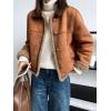 imagechouyatou Womens Winter Collarless Button Down Sherpa Fleece Lined Faux Suede Outerwear Jacket Coat