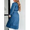 imagechouyatou Womens Winter Sherpa Lined Denim Jacket Open Front Long Jean Trench Coat Jacket