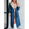 imagechouyatou Womens Winter Sherpa Lined Denim Jacket Open Front Long Jean Trench Coat Jacket
