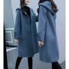 imagechouyatou Womens Winter Single Breasted Hooded Wool Coat Wool Blend Long Trench Pea Coat