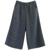 imagechouyatou Womens Winter Wool Plaid Wide Leg Cropped Pants Elastic Waist Wool Blend Capri Pants with Pockets