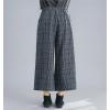 imagechouyatou Womens Winter Wool Plaid Wide Leg Cropped Pants Elastic Waist Wool Blend Capri Pants with Pockets