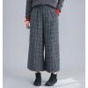 imagechouyatou Womens Winter Wool Plaid Wide Leg Cropped Pants Elastic Waist Wool Blend Capri Pants with Pockets