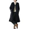 imagechouyatou Women Winter Collarless Quilted Down Coat Button Down Midi Long Quilted Jacket Puffer Overcoat