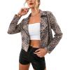 imagechouyatou Womens Chic Streetwear Leopard Print Moto Biker Suede Leather Jacket