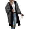 imagechouyatou Womens Color Block Diagonal Striped Cardigan Sweaters Open Front Chunky Knit Jacket Long Coatigan Coat