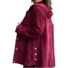 imagechouyatou Womens Fall Corduroy Jacket with Hood Casual Button Down Hooded Loose Corduroy Jackets with PocketsWine Red