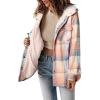 imagechouyatou Womens Fall Winter Sherpa Lined Plaid Jacket Loose Casual Button Down Checkered Hooded Coat