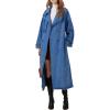 imagechouyatou Womens Fashion Notch Lapel Denim Trench Coat Double Breasted Belted Maxi Long Jean JacketBlue