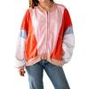 imagechouyatou Womens Oversized Color Block Splicing Y2K Bomber Jacket 2024 Fall Clothes Casual Loose Coat Outwear