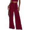 imagechouyatou Womens Velvet Wide Leg Dress Pants High Elastic Waist Business Casual Palazzo Pants with Pockets
