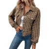 imagechouyatou Womens Vintage Houndstooth Plaid Button Down Tweed Cropped Shacket Jacket Wool Coat