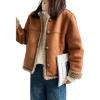 imagechouyatou Womens Winter Collarless Button Down Sherpa Fleece Lined Faux Suede Outerwear Jacket Coat