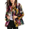 imagechouyatou Womens Winter Fuzzy Open Front Faux Fur Jacket Multicolored Faux Fur Coat