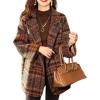 imagechouyatou Womens Winter Plaid Wool Blazer Lapel Collar Double Breasted Plaid Wool Pea Coat Overcoat