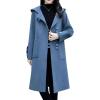 imagechouyatou Womens Winter Single Breasted Hooded Wool Coat Wool Blend Long Trench Pea Coat