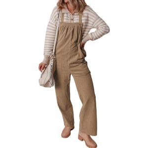 imagechouyatou Womens Adjustable Strap Corduroy Bib Overall Pocketed Straight Leg Onesies Pant Jumpsuit