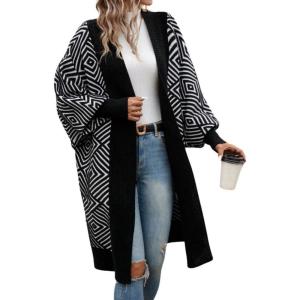 imagechouyatou Womens Color Block Diagonal Striped Cardigan Sweaters Open Front Chunky Knit Jacket Long Coatigan Coat