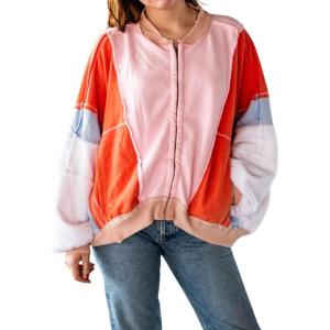 imagechouyatou Womens Oversized Color Block Splicing Y2K Bomber Jacket 2024 Fall Clothes Casual Loose Coat Outwear