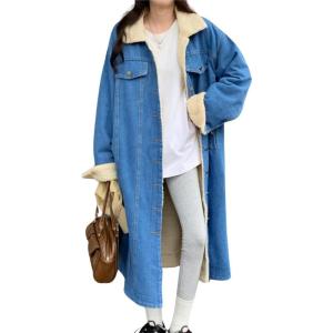 imagechouyatou Womens Warm Winter Windproof Sherpa Fleece Lined Long Denim Coat Trucker Jean Jacket Overcoat
