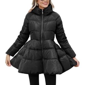 imagechouyatou Womens Winter Swing Hem Quilted Puffer Jacket Stand Collar Zip Up Puffy Down Coat Outerwear