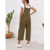 imagechouyatou Womens Cotton Linen Bib Overalls Front Eyelet Loose Fit Wide Leg Jumpsuit Pants with Pockets