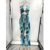 imagechouyatou Womens Cut Out Jumpsuit Tropical Palm Print Spaghetti Strap Wide Leg Boho Romper Overalls