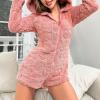imagechouyatou Womens Cute Animal Lounge Furry Sherpa Romper Onesie Pajamas Ear Hood Short Sleepwear Costume