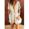 imagechouyatou Womens Cute Rainbow Striped Smocked Waist Button Jumpsuit Romper Shorts