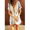 imagechouyatou Womens Cute Rainbow Striped Smocked Waist Button Jumpsuit Romper Shorts