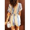 imagechouyatou Womens Cute Rainbow Striped Smocked Waist Button Jumpsuit Romper Shorts