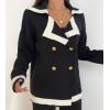 imagechouyatou Womens Double Breasted Color Block Knit Cardigan Sweater Notched Lapel Oversized Jacket Coat