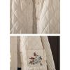 imagechouyatou Womens Fall Winter Floral Embroidered Button Down Cotton Quilted Puffer Down Vest Jacket Outerwear