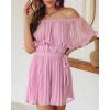 imagechouyatou Womens Sexy Flounce Off the Shoulder Wide Leg Accordion Pleated Boho Rompers Jumpsuit