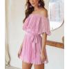 imagechouyatou Womens Sexy Flounce Off the Shoulder Wide Leg Accordion Pleated Boho Rompers Jumpsuit