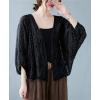 imagechouyatou Womens Sexy Hollow Out Eyelet Lace Embroidered Open Front Cardigan JacketBlack