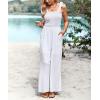 imagechouyatou Womens Smocked Jumpsuit Pants Tie Knot Strap Sleeveless Wide Leg Overall Rompers