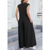 imagechouyatou Womens Summer Casual Waffle Jumpsuits Wide Leg Sleeveless Long Pants Jumpsuit Rompers