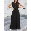 imagechouyatou Womens Summer Casual Waffle Jumpsuits Wide Leg Sleeveless Long Pants Jumpsuit Rompers
