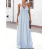 imagechouyatou Womens Summer Sexy Halter Neck Maxi Smocked Dress Empire Waist Swing Flowy Beach SundressLight Blue