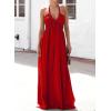 imagechouyatou Womens Summer Sexy Halter Neck Maxi Smocked Dress Empire Waist Swing Flowy Beach SundressRed
