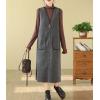 imagechouyatou Womens V Neck Sleeveless Overall Jumper Dress Wool Blend Tunic Tank Midi Long Dress with Pockets