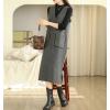 imagechouyatou Womens V Neck Sleeveless Overall Jumper Dress Wool Blend Tunic Tank Midi Long Dress with Pockets