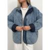 imagechouyatou Womens Vintage Quilted Denim Jacket Shacket Oversized Zip Up Puffer Jacket Winter Coat