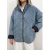 imagechouyatou Womens Vintage Quilted Denim Jacket Shacket Oversized Zip Up Puffer Jacket Winter Coat