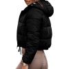 imagechouyatou Womens Winter Cropped Puffer Jacket Coat Lightweight Zip Up Hooded Short Quilted Down Jacket