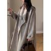 imagechouyatou Womens Winter Double Breasted Wool Coat Shawl Collar Long Trench Coat Overcoat with Pockets