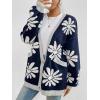 imagechouyatou Womens Y2K Daisy Floral Printed Oversized Cardigans Button Down Knitted Cardigan Sweaters with PocketsNavy
