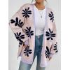 imagechouyatou Womens Y2K Daisy Floral Printed Oversized Cardigans Button Down Knitted Cardigan Sweaters with PocketsPink